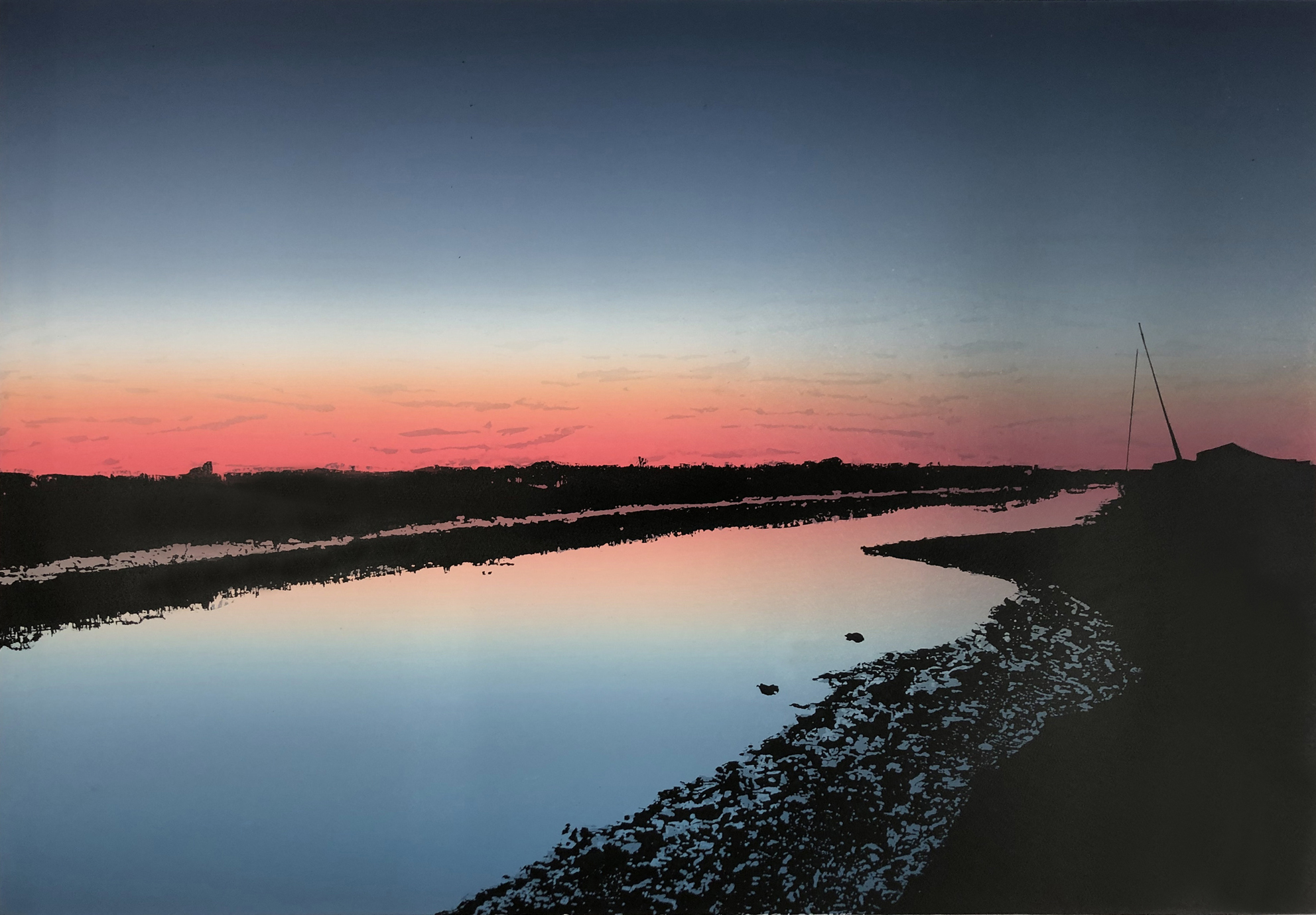 Artwork - Blakeney - Dusk etched and cut lino Print | Steve Edwards - etched and cut lino