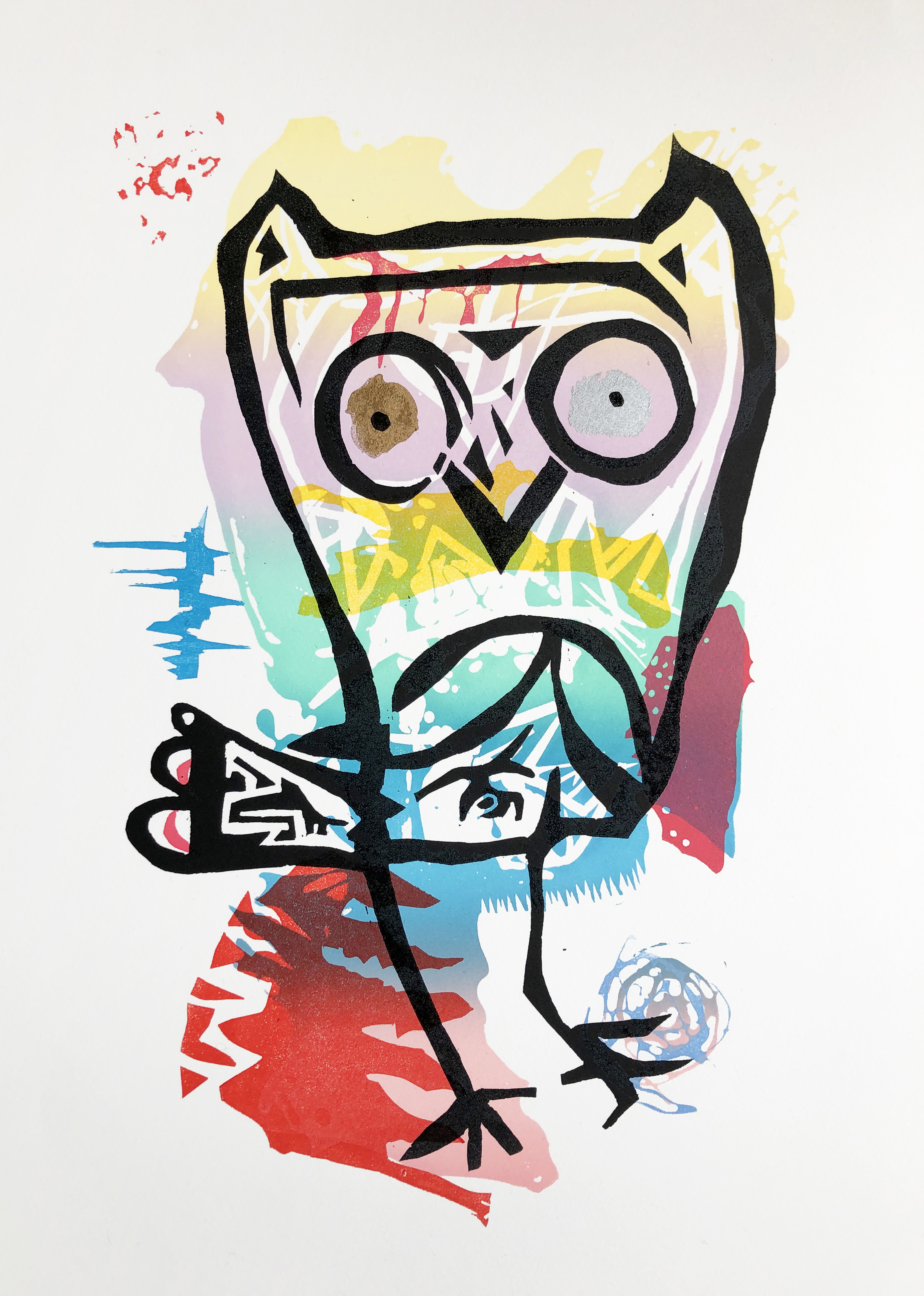 Artwork - Jazz Owl multi-block lino Print | Steve Edwards - multi-block lino