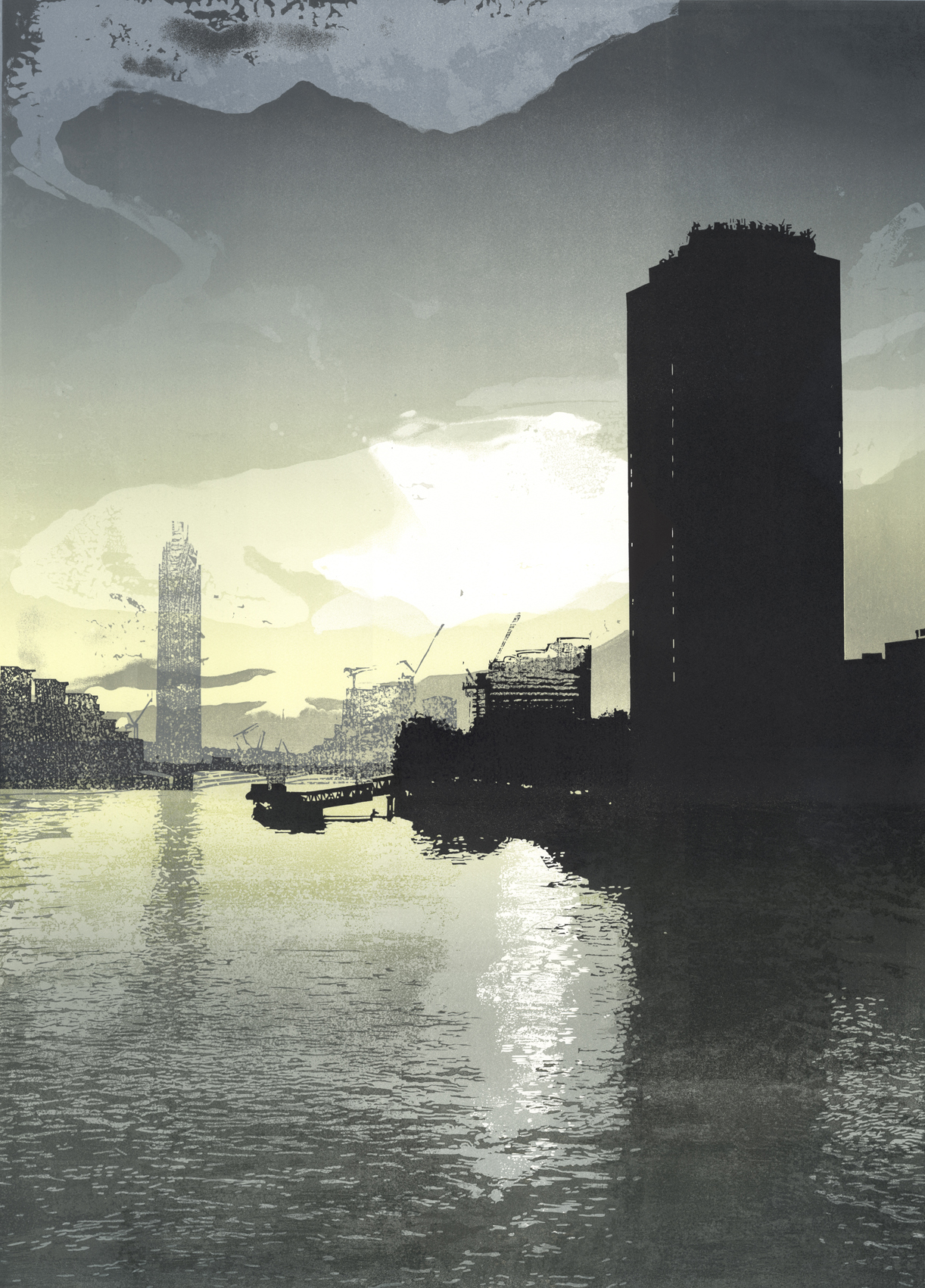 Artwork - Lambeth - West etched and cut lino Print | Steve Edwards - etched and cut lino
