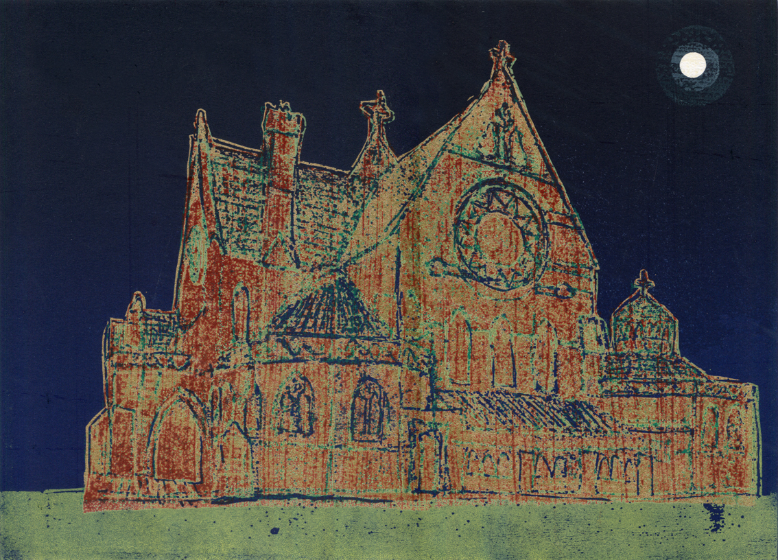 Artwork - St. Stephen Moonlight etched and cut lino Print | Steve Edwards - etched and cut lino