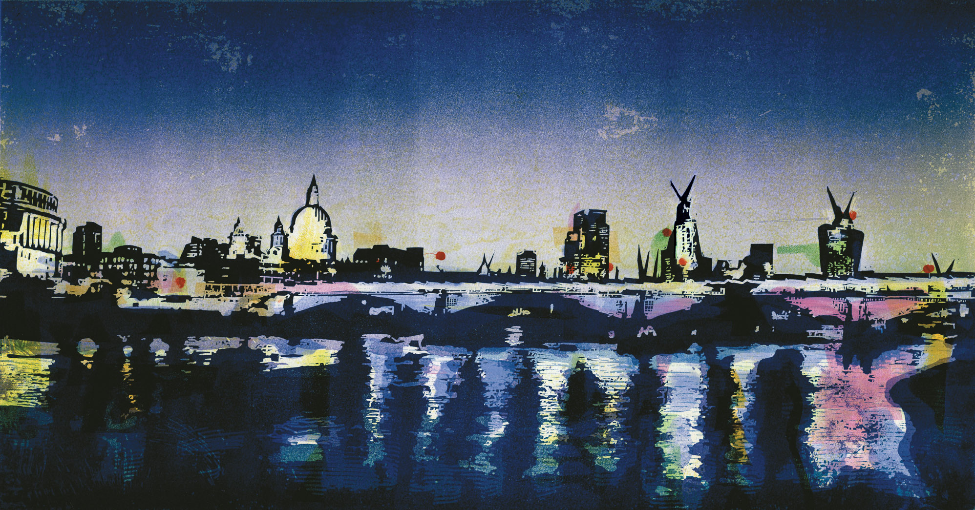 Artwork - Stamford Wharf - East monoprint and lino Print | Steve Edwards - monoprint and lino