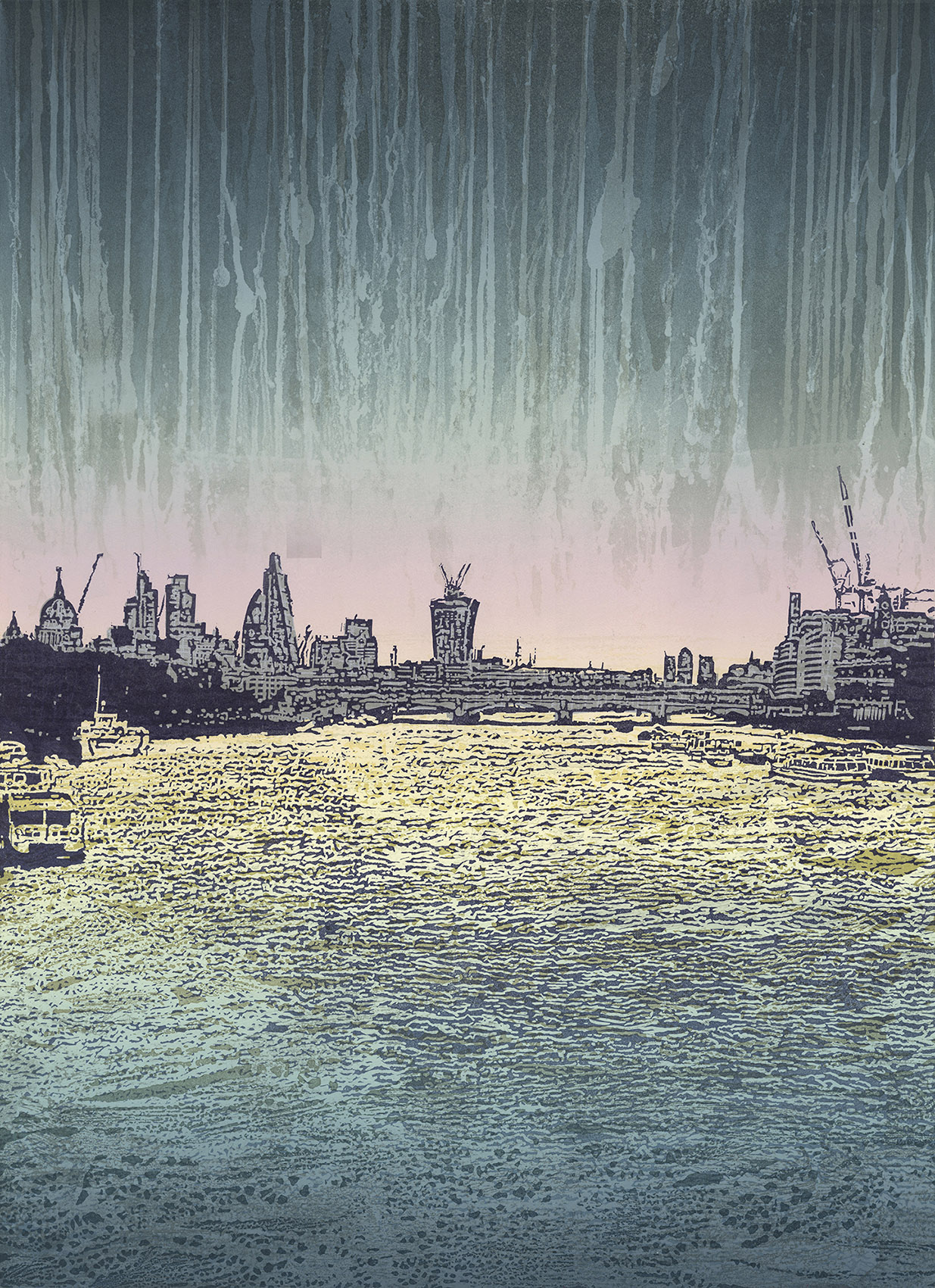 Artwork - Bridge - East - Lloroso etched and cut lino Print | Steve Edwards - etched and cut lino